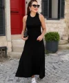 Kadın Arkadan çapraz Detay Yuvarlak Yaka Maksi Viskon Elbise