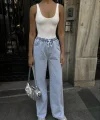 Kadın Arkadan Yırtmaçlı Jeans Kot Palazzo Pantolon - Mavi