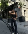 Kadın Arkadan Yırtmaçlı Jeans Kot Palazzo Pantolon - Siyah