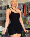 Kadın Asimetrik Askılı Mini Kaşkorse Bodycon Tulum