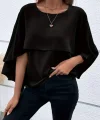 Kadın Asimetrik Pelerin Kollu Yuvarlak Yaka Salaş Sandy Bluz