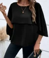 Kadın Asimetrik Pelerin Kollu Yuvarlak Yaka Salaş Sandy Bluz