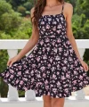 Kadın Askılı çiçek Desenli Süprem Mini Elbise