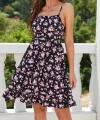 Kadın Askılı çiçek Desenli Süprem Mini Elbise