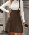 Kadın Askılı Düğmeli Mini Süet Elbise