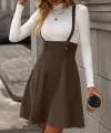 Kadın Askılı Düğmeli Mini Süet Elbise