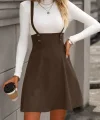 Kadın Askılı Düğmeli Mini Süet Elbise