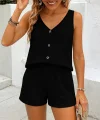 Kadın Askılı Kolsuz V Yakalı önden Düğmeli Bürümcük Bluz Ve Short Ikili Takım