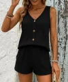 Kadın Askılı Kolsuz V Yakalı önden Düğmeli Bürümcük Bluz Ve Short Ikili Takım