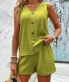 Kadın Askılı Kolsuz V Yakalı önden Düğmeli Bürümcük Bluz Ve Short Ikili Takım