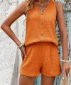 Kadın Askılı Kolsuz V Yakalı önden Düğmeli Bürümcük Bluz Ve Short Ikili Takım