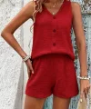 Kadın Askılı Kolsuz V Yakalı önden Düğmeli Bürümcük Bluz Ve Short Ikili Takım