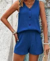 Kadın Askılı Kolsuz V Yakalı önden Düğmeli Bürümcük Bluz Ve Short Ikili Takım