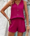 Kadın Askılı Kolsuz V Yakalı önden Düğmeli Bürümcük Bluz Ve Short Ikili Takım