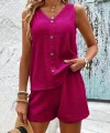 Kadın Askılı Kolsuz V Yakalı önden Düğmeli Bürümcük Bluz Ve Short Ikili Takım