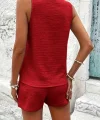 Kadın Askılı Kolsuz V Yakalı önden Düğmeli Bürümcük Bluz Ve Short Ikili Takım