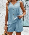 Kadın Askılı Kolsuz V Yakalı önden Düğmeli Bürümcük Bluz Ve Short Ikili Takım