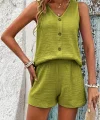 Kadın Askılı Kolsuz V Yakalı önden Düğmeli Bürümcük Bluz Ve Short Ikili Takım