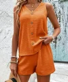 Kadın Askılı Kolsuz V Yakalı önden Düğmeli Bürümcük Bluz Ve Short Ikili Takım