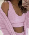 Kadın Askılı Peluş Bluz,şort Ve Ceket üçlü Takım