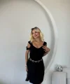 Kadın Askılı Soğuk Omuz Detaylı Modal Elbise