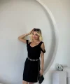 Kadın Askılı Soğuk Omuz Detaylı Modal Elbise