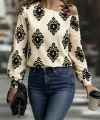 Kadın Askılı Uzun Kollu Omuzlardan Açık Desenli Mosskrep Bluz