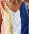 Kadın Askılı V Yakalı çok Renkli Triko Bluz