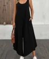 Kadın Askılı Yuvarlak Yaka Cepli Salaş Uzun Viskon Tulum