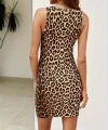 Kadın Askılı Yuvarlak Yaka Leopar Desenli Süprem Elbise