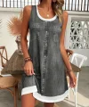 Kadın Askılı Yuvarlak Yakalı Kot Görünümlü Kısa Süprem Elbise