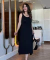 Kadın Askılı Yuvarlak Yakalı Viskon Elbise