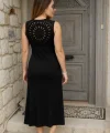 Kadın Askılı Yuvarlak Yakalı Yandan Yırtmaçlı Arkası Dantel Detaylı Viskon Elbise