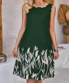 Kadın Askılı Yuvarlak Yakalı Yaprak Desenli Dalgıç Elbise