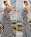 Kadın Ayarlanabilir Askılı Geometrik Desen Kuşaklı Süprem Elbise