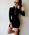 Kadın Balıkçı Yaka Fermuar Detay Mini Elbise