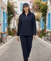 Kadın Balıkçı Yaka Fermuar Detay Polar Sweat Ve Pantolon Ikili Takım