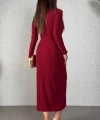 Kadın Balıkçı Yaka Toka Detay Sandy Kumaş Midi Boy Elbise