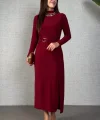 Kadın Balıkçı Yaka Toka Detay Sandy Kumaş Midi Boy Elbise
