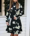 Kadın Balıkçı Yaka Uzun Kollu çiçek Desenli Krep Elbise