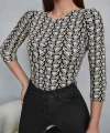 Kadın Baskılı Bisiklet Yaka Bluz
