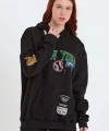 Kadın Baskılı Kapüşonlu Sweatshirt - Siyah