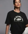 Kadın Baskılı Oversize T-shirt - Siyah