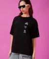 Kadın Baskılı Oversize T-shirt - Siyah