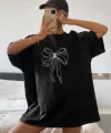 Kadın Baskılı Oversize T-shirt - Siyah