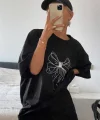 Kadın Baskılı Oversize T-shirt - Siyah