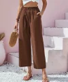 Kadın Bel Büzgü Ve Düğme Detay Kapri Keten Pantolon