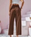 Kadın Bel Büzgü Ve Düğme Detay Kısa Geniş Paça Keten Pantolon