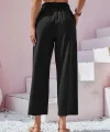 Kadın Bel Büzgü Ve Düğme Detay Kısa Geniş Paça Keten Pantolon