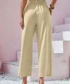Kadın Bel Büzgü Ve Düğme Detay Kısa Geniş Paça Keten Pantolon